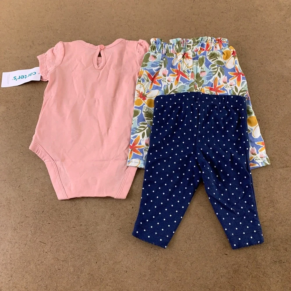 Carter's‎ Baby Girl Size 3 Months Colorful Printed 3 Piece Bodysuit Pant Set NWT